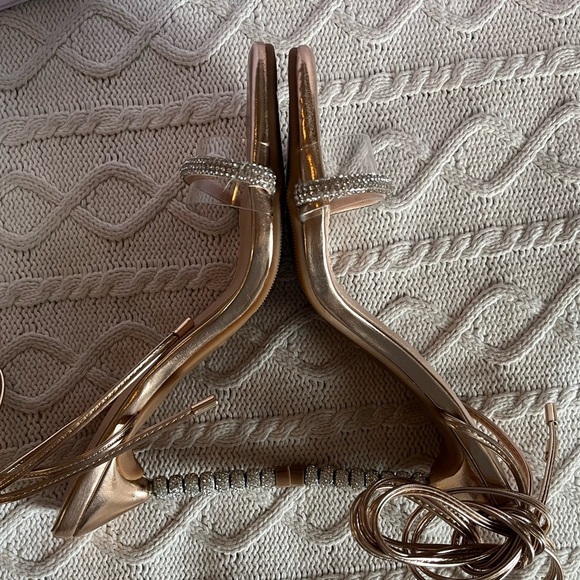 Top Moda Bridget Rose Gold Tie Up Ankle sandal Heel Women’s Size 7 - Picture 7 of 14